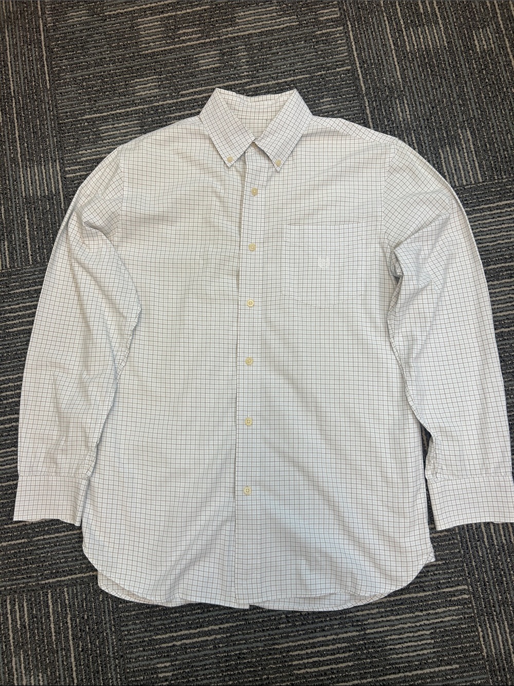 Chaps Men's White Button-Down Shirt with Blue Windowpane